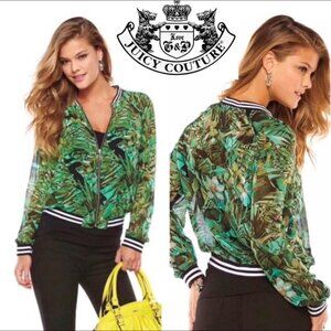 Vintage Y2K Juicy‎ Couture Small S Green Tropical Hawaiian Chiffon Bomber Jacket